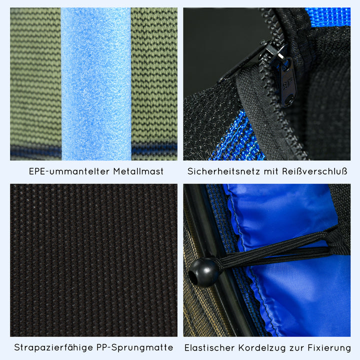 Trampolin til børn, 163 cm diameter, med sikkerhedsnet, indendørs og udendørs, lasteevne op til 50 kg, stål, plastik, blå