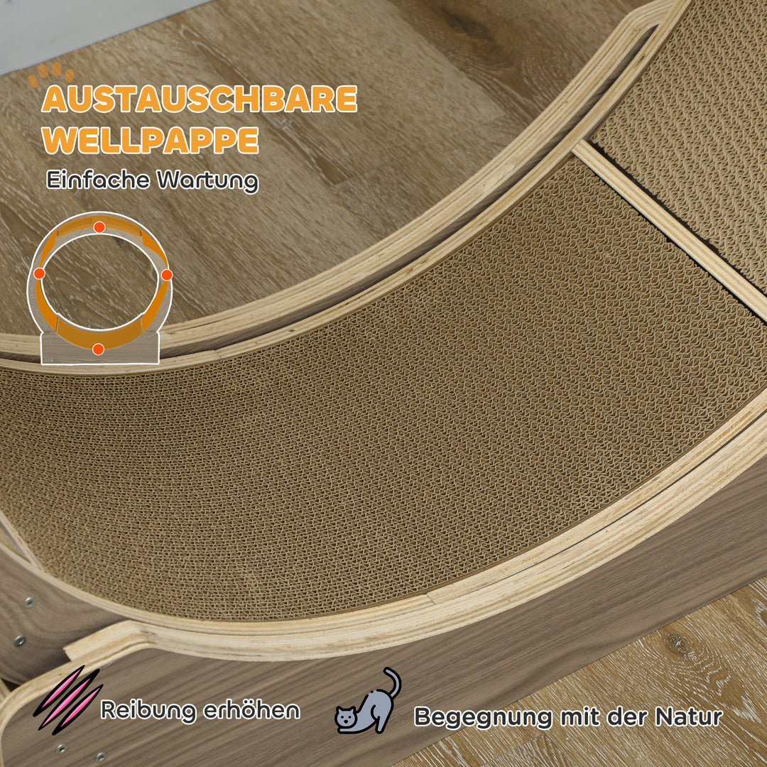 Kattetræningshjul, 91 cm kattetræningshjul med bremse og kradsemåtte, valnød