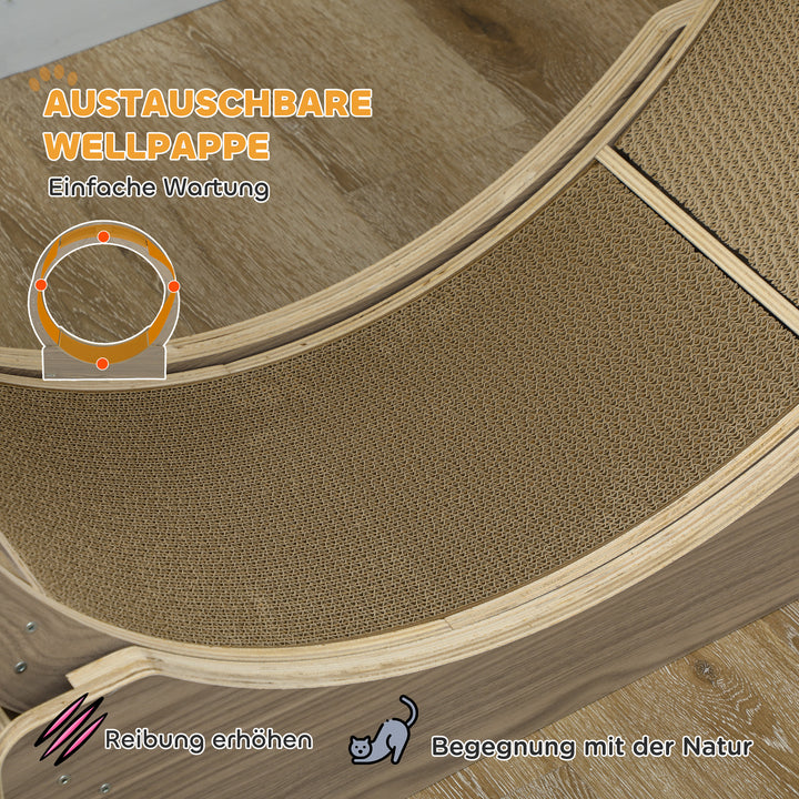 Kattetræningshjul, 91 cm kattetræningshjul med bremse og kradsemåtte, valnød