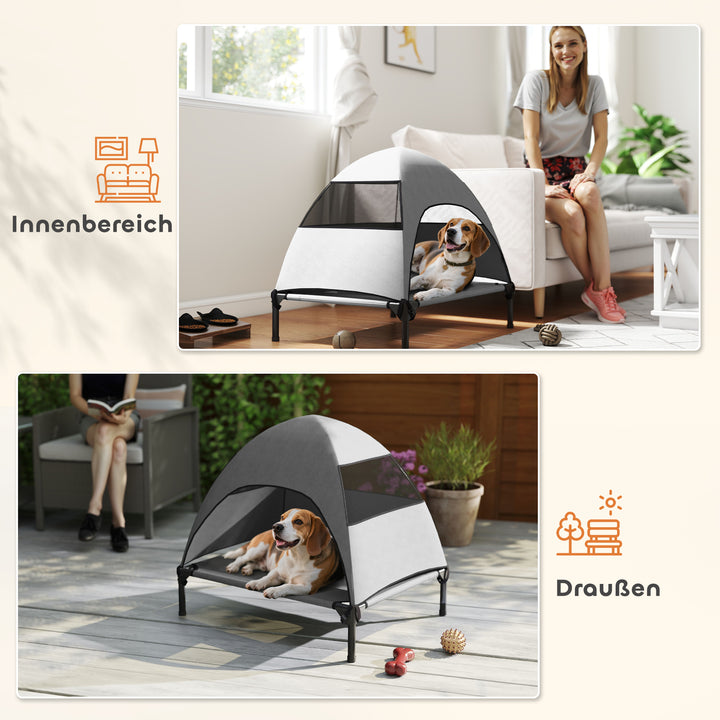 Udendørs hundeseng med tag, hævet hundeseng til mellemstore hunde, 76 x 61 x 71 cm, lysegrå