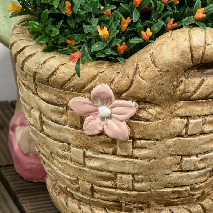 Havefigur "Pige med blomsterkurv", havedekoration, vejrbestandig, 20 cm x 30 cm x 40 cm