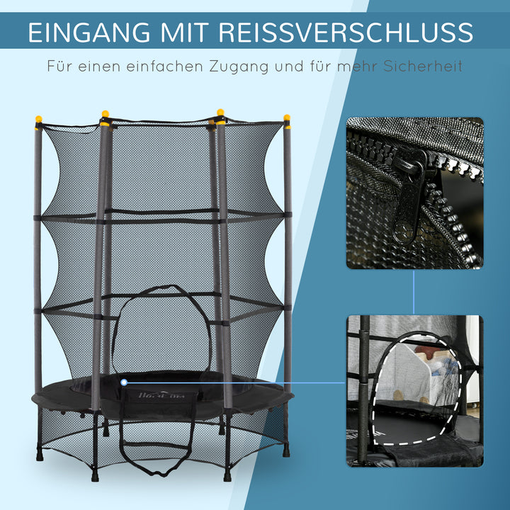 Børnetrampolin, 140 cm diameter, med sikkerhedsnet, til indendørs og udendørs brug, stål, plastik, lasteevne op til 50 kg, sort