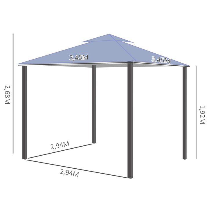 Pavilion partytelt med dobbelt tag 3,45x3,45x2,68m partytelt havepergola metal polyester grå