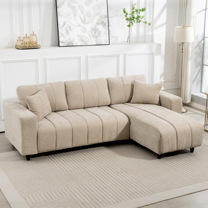 Hjørnesofa, vendbar chaiselong, hynder, 242 x 156 x 87 cm, beige