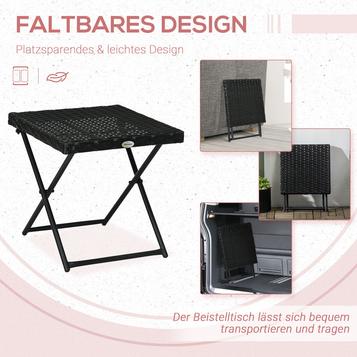 Polyrattan balkonbord, foldbart, stålstel, let at rengøre, 40x40x40 cm, sort