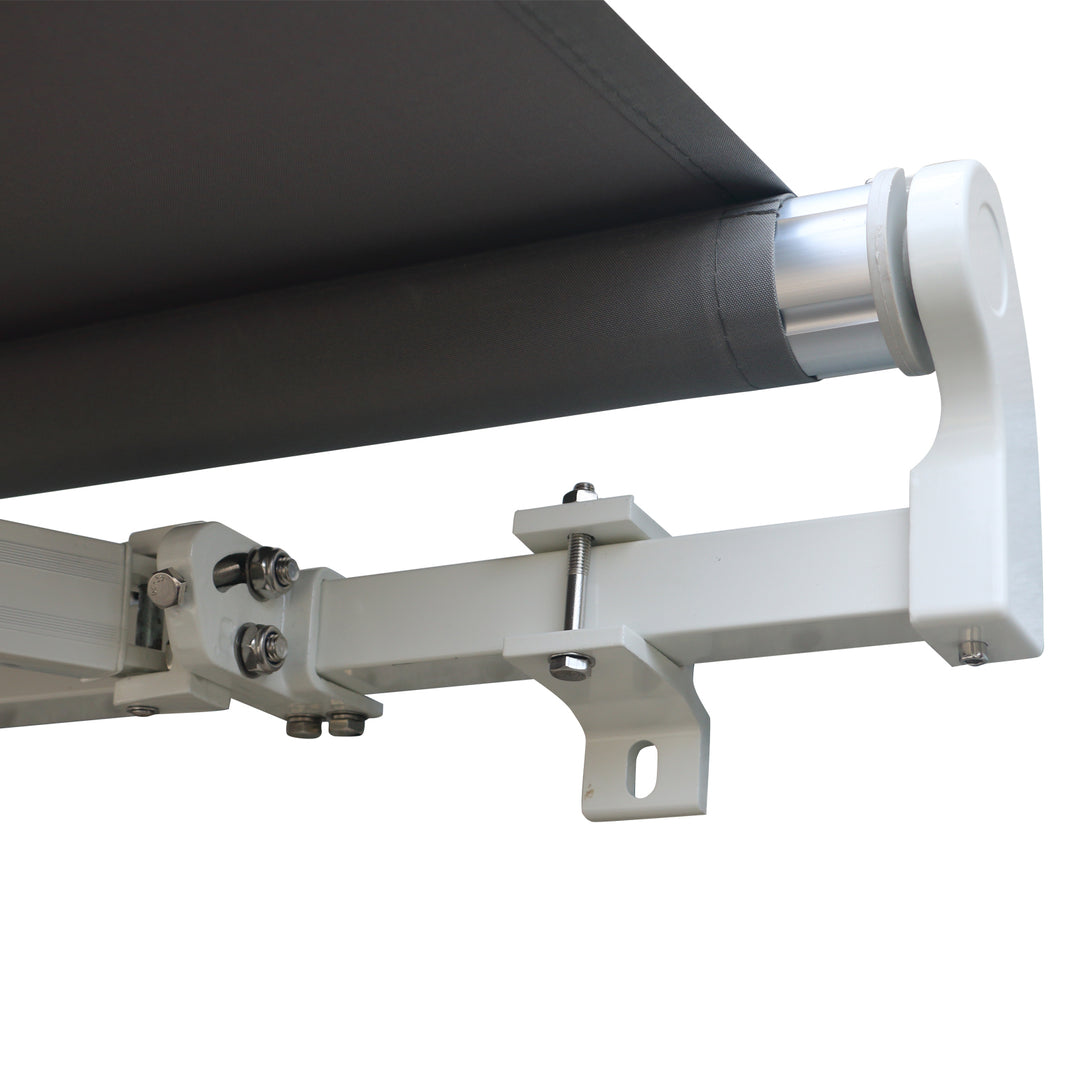 Markise med leddelt arm, justerbar klemme, terrassemarkise, 3,95 x 3 m solafskærmning med håndsving, balkonmarkise, grå