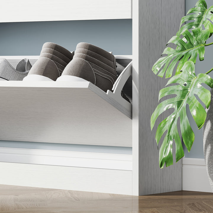 Skoskab med 3 sammenklappelige skuffer, til op til 12 par sko, spånplade, 80 x 17 x 108 cm, hvid