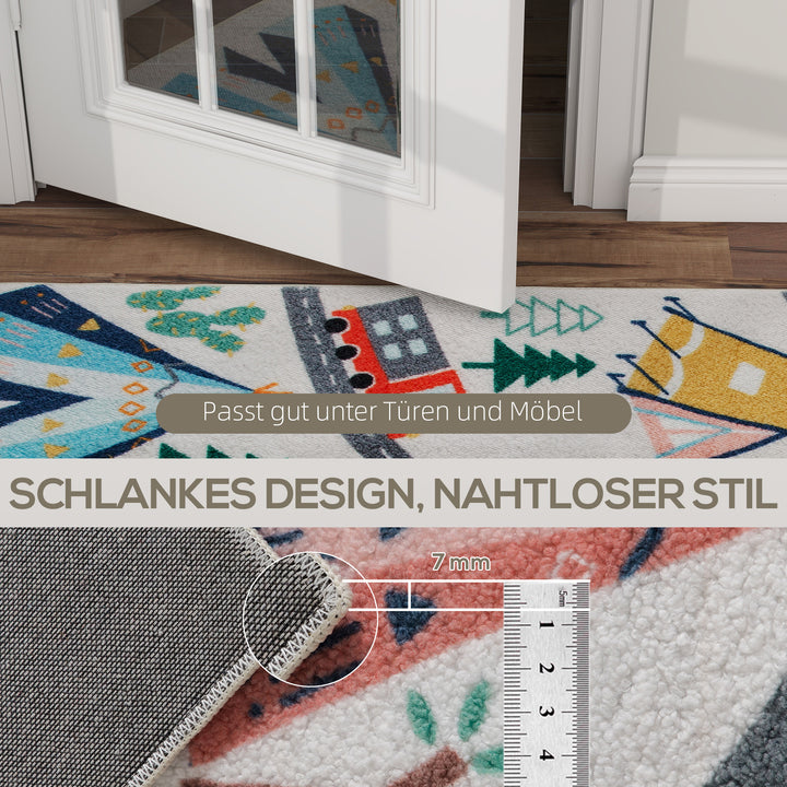 Highway pattern tæppe, hvid baggrund, blød fleece, nem at pleje, farverig