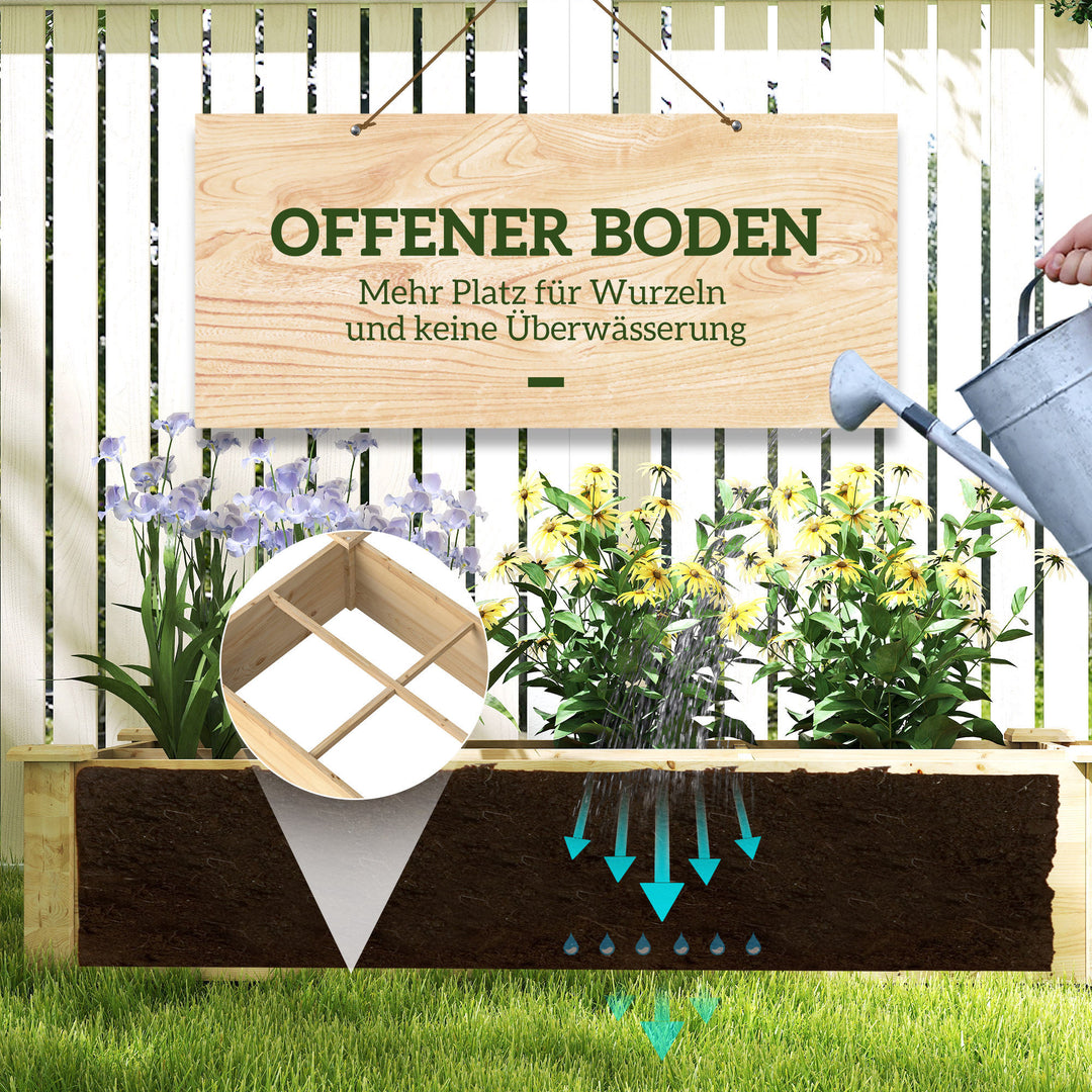 Højbed, plantekasse, 2-delt, åben bund, ramme af naturtræ, nem montering, 237 x 60 x 25 cm