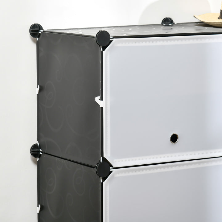 Modulært reolsystem, indstiksreol, samlet af 12 kuber 125 x 32 x 125 cm, plast + stål sort