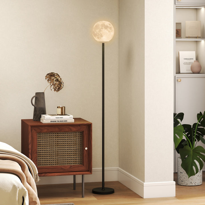Gulvlampe med måneskærm, fodkontakt, 3 farvetemperaturer, metal, sort