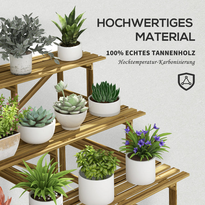 Plantestige, blomsterstige, blomsterhylde, plantehylde, blomsterstativ, 3 niveauer, fyrretræ, 120 x 80 x 78 cm