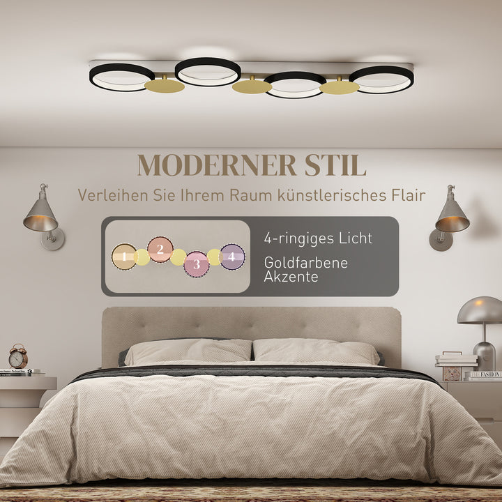 LED loftlampe 38W 1500LM 3000K-6500K, loftlampe til stue med 4 pærer, fjernbetjening, sort+guld