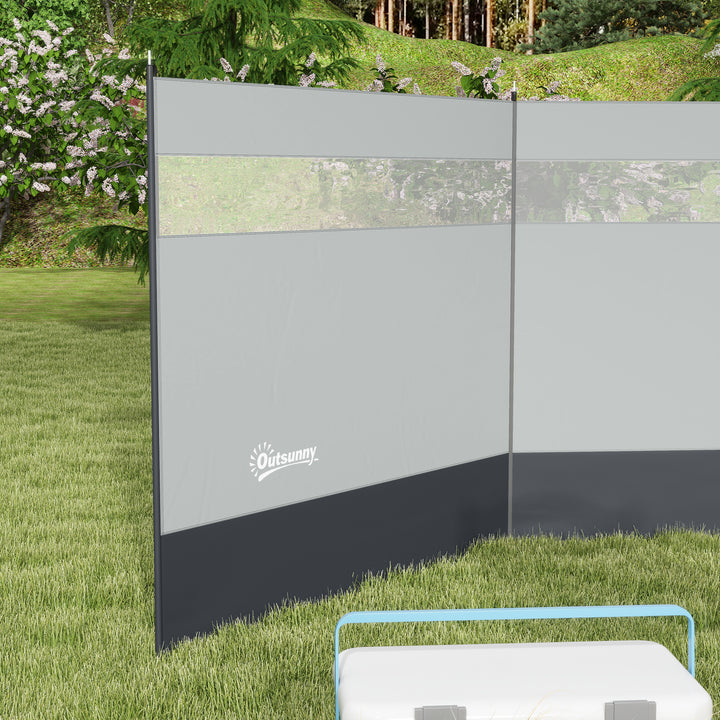 Vindskærm med vindue og bærepose, stålstænger, 440x140 cm, grå