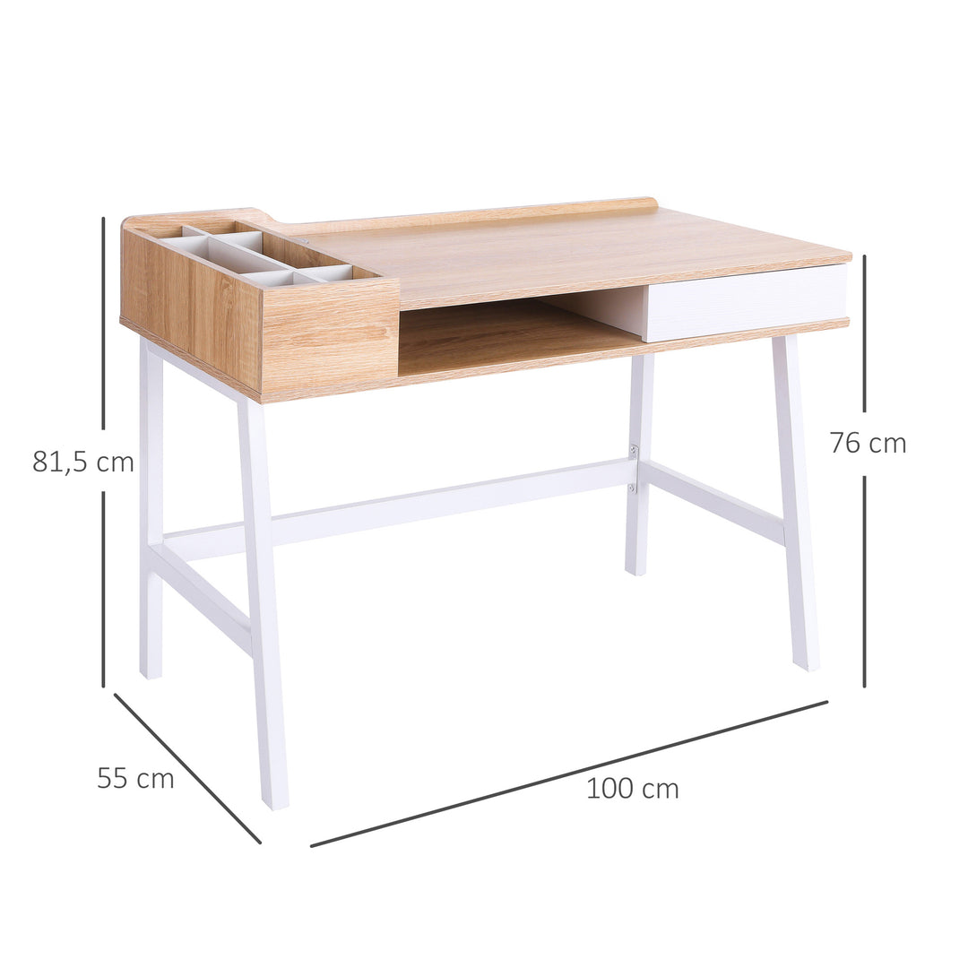 Skrivebord med 6 Opbevaringsrum - Naturlig, 100x55x81,5 cm