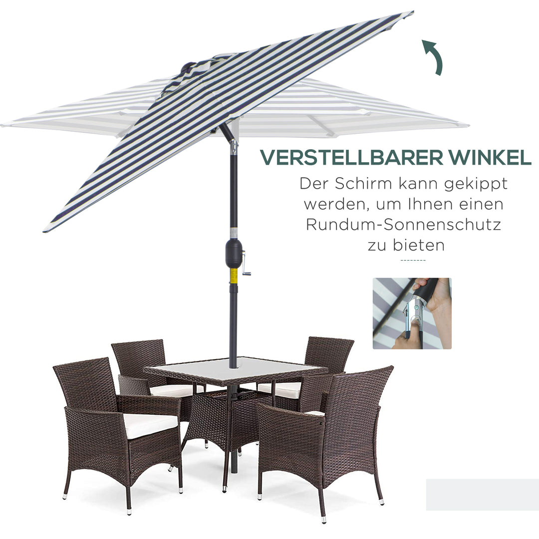 Parasol, haveparasol, terrasseparasol, stålstel, udendørs brug, blå stribe, Ø230 x 216 cm