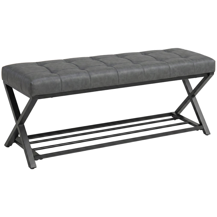 Skobænk, entrébænk med kunstlæderbetræk, opbevaringskapacitet op til 220 kg til entré, entré, 112 x 37 x 47 cm, mørkegrå