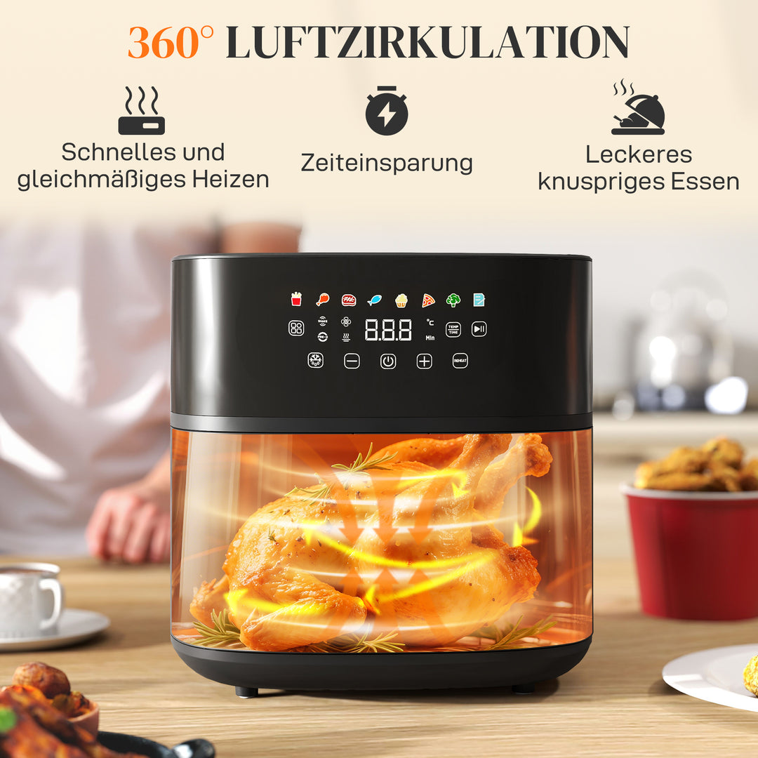 Varmluftfryer, airfryer, 8 programmer, 8 liter, led-skærm, sort