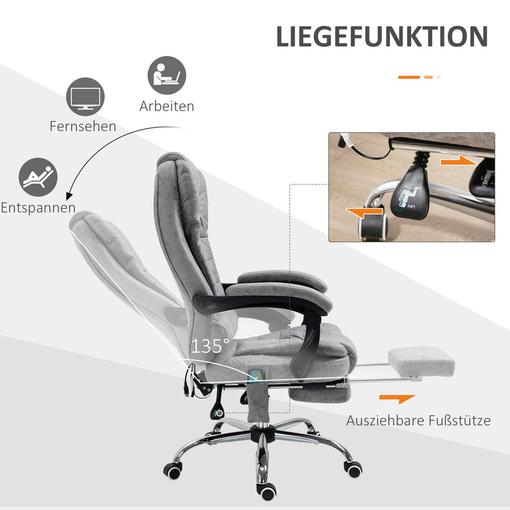 Kontorstol med massagefunktion, ergonomisk skrivebordsstol med lænefunktion og varmefunktion, fjernbetjening, grå