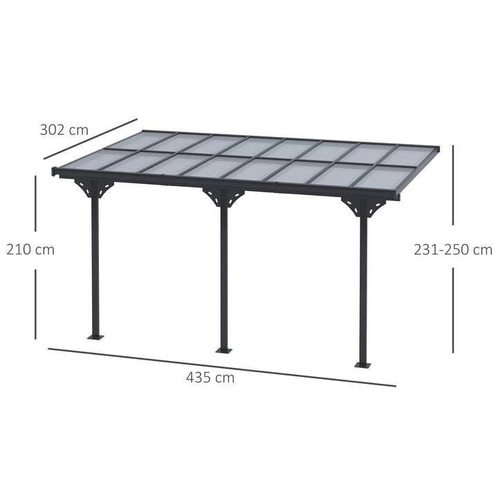 Pergola Pavilion 4,35 x 3,02 m Havepavillon Baldakintelt 231-250 cm Højdejusterbar Solskærm Terrassetelt Udvidelse Pavilion Aluminium Grå