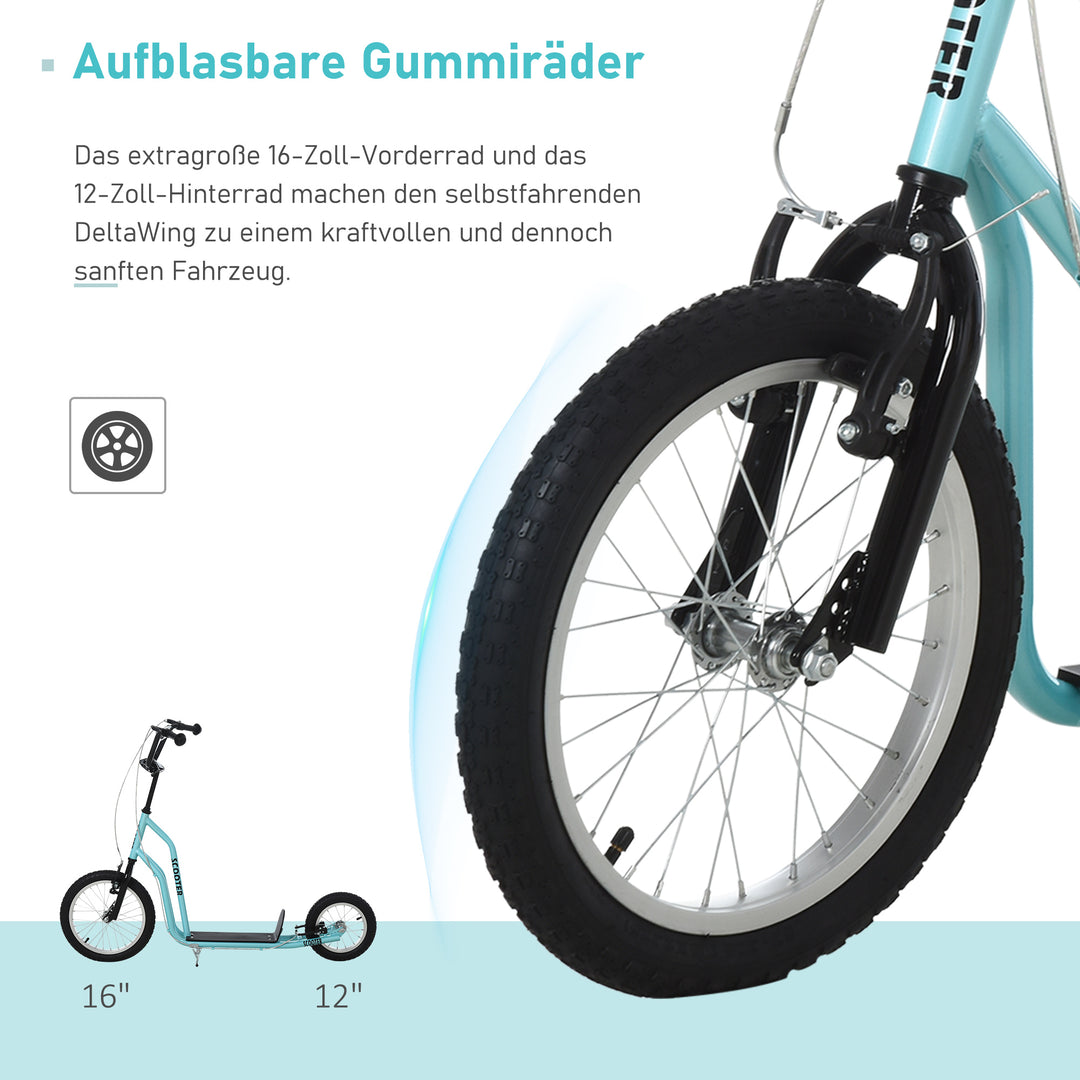 Børneløbehjul fra 5 år løbehjul spark løbehjul city scooter børneløbehjul kickboard med luftgummidæk 16/12 tommer blå 135 x 58 x 88-94 cm