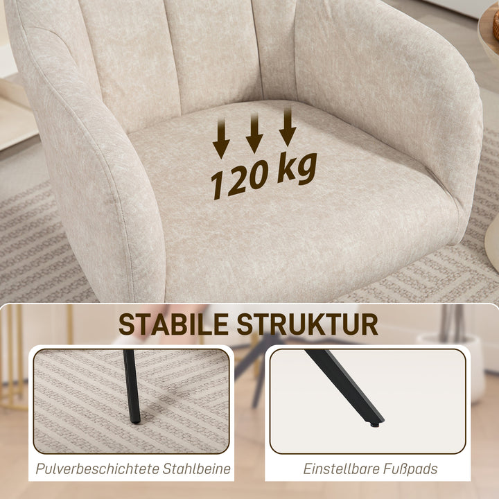 Drejestol, polstret stol med stofbetræk, armlæn, stålben, til stue, soveværelse, kontor, beige