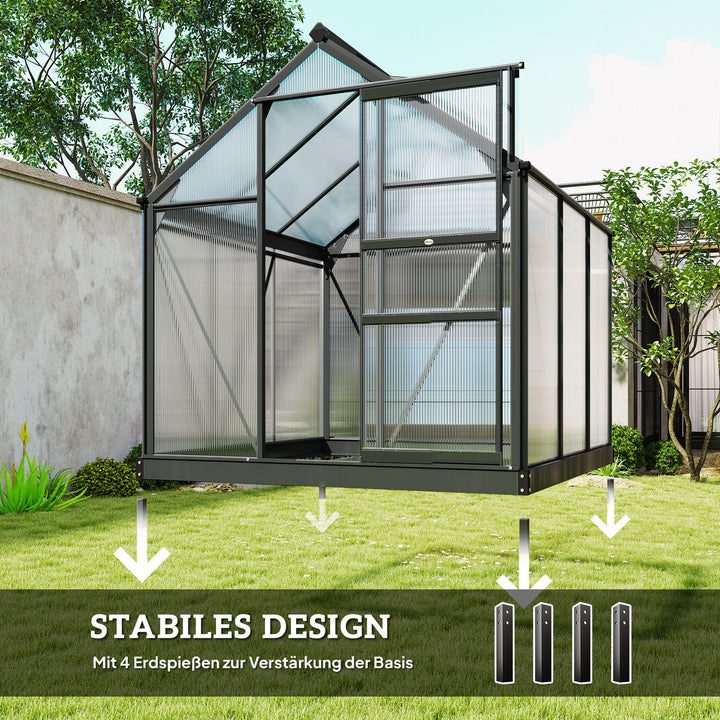 Aluminiumsdrivhus 3,65m² 190x192x201cm med fundament, tagvindue, skydedør, 4 mm UV-bestandige paneler, egnet til dyrkning af tomater, planter og som kold ramme til udendørs havebrug.