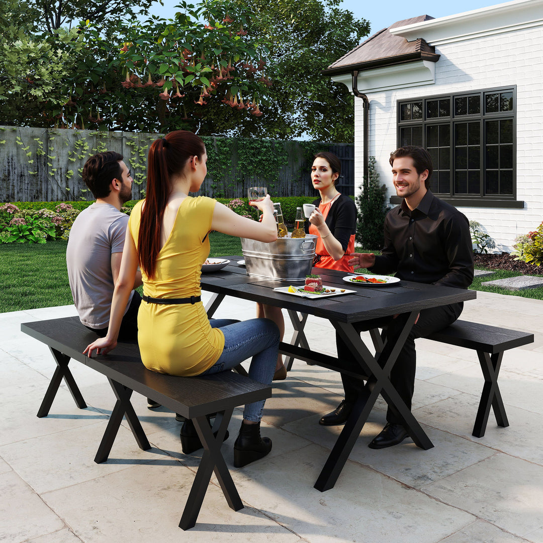 Ølteltsæt til 6 personer, vejrbestandigt, trælook, aluminiumsramme, sort