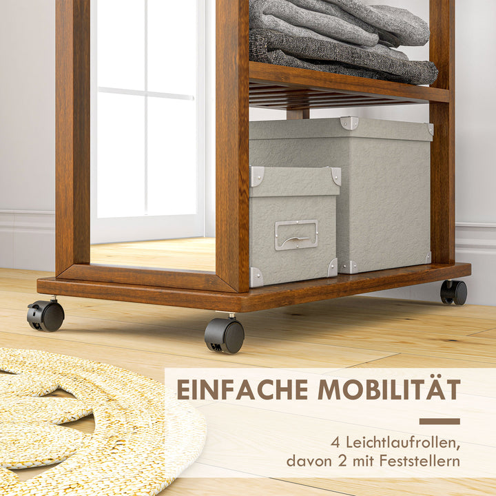 2-I-1 spejlgarderobe i fuld længde, 1 garderobestang, 3 hylder, 35,8 x 59,8 x 170 cm, naturfarvet