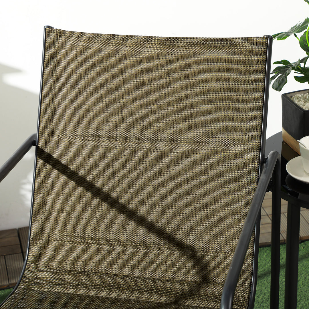 Havestol, sæt med 2, åndbart betræk, robust metalramme, 54 x 66,5 x 88 cm, sort/brun