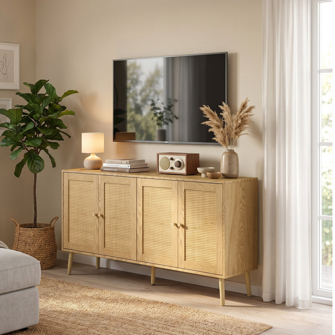 Køkkenskænk med 4 soft-close låger 140x40x75 cm natur