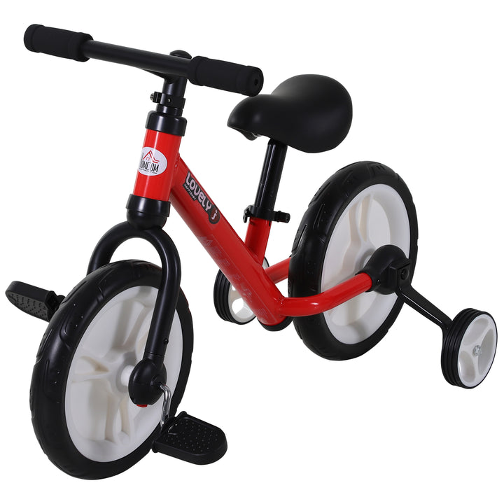 Børnebalancecykel, lærecykel, børnecykel, 2-i-1, børnecykel med støttehjul og pedaler, 2-5 år, sædehøjdejusterbar, pp, rød, 85 x b36 x h54 cm