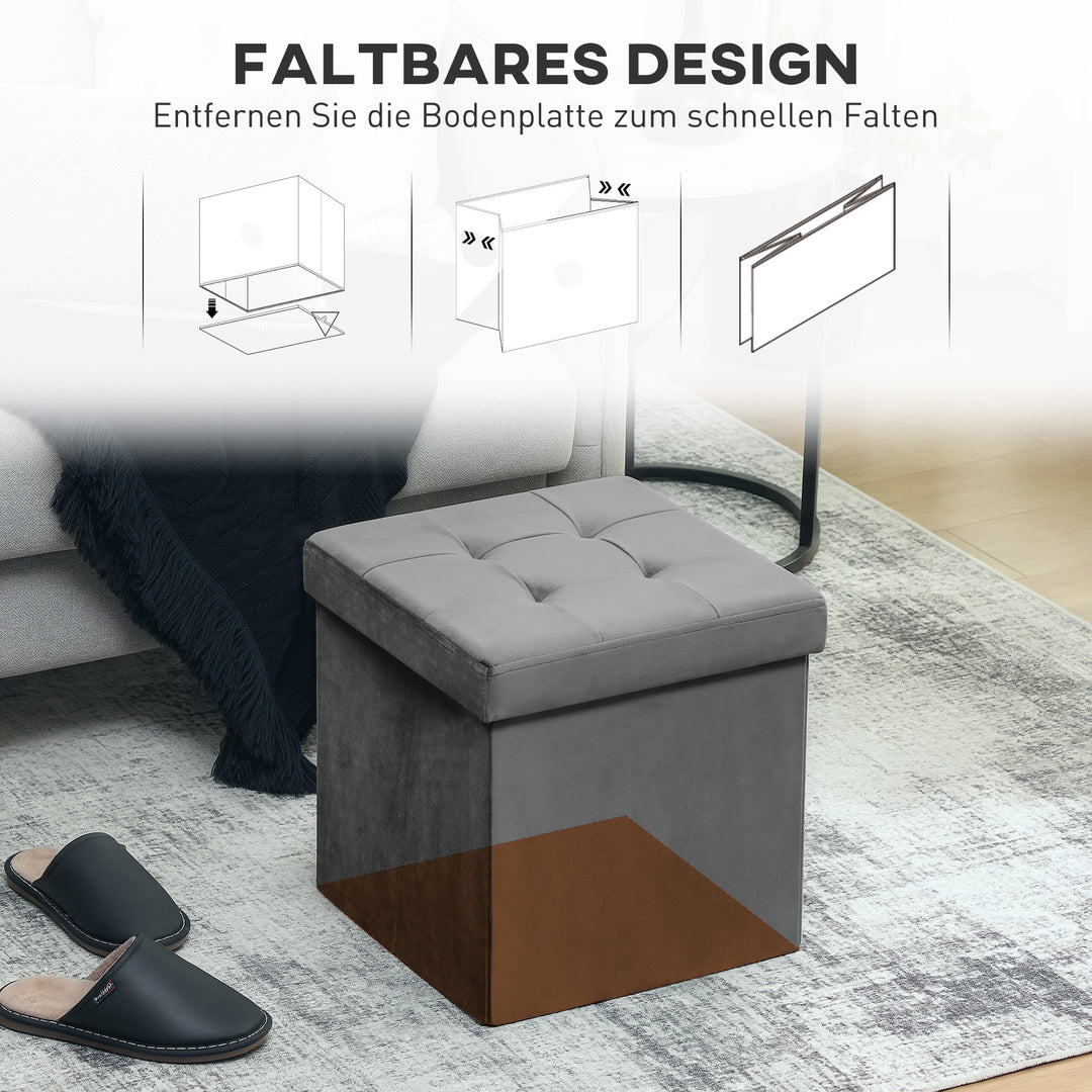 Sammenklappelig opbevaringsskammel med opbevaringskasse, skum, mdf, grå