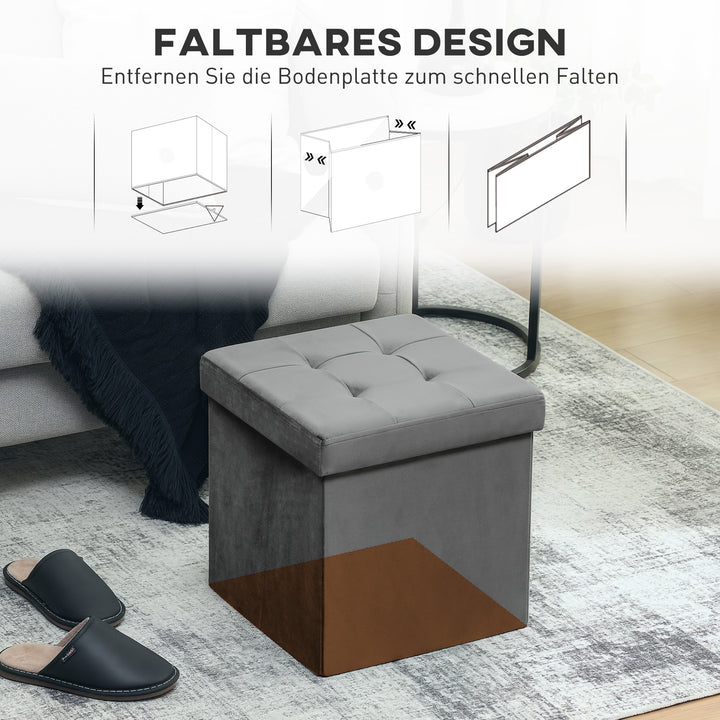 Sammenklappelig opbevaringsskammel med opbevaringskasse, skum, mdf, grå