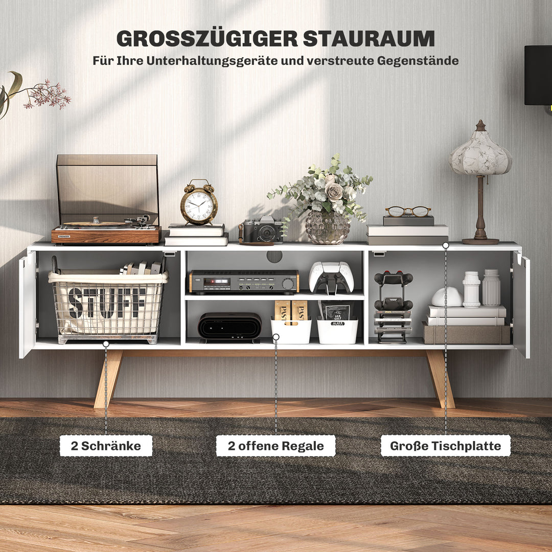 Tv-skab med skuffer og åbne hylder, mdf, 150 x 39 x 50 cm, hvid