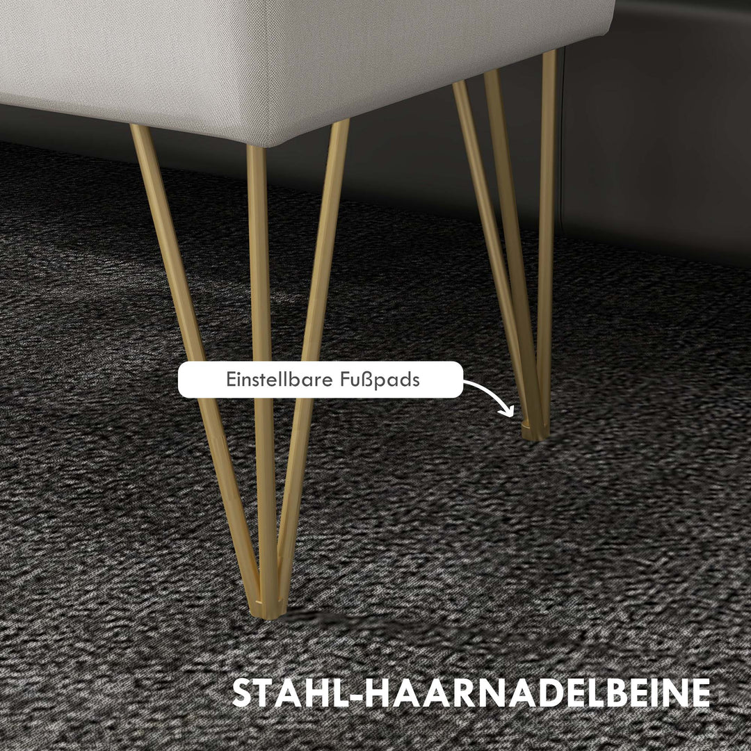 Sengebænk med opbevaring, tyk polstring, åndbart stof, stålfødder, 100x40x49 cm, creme