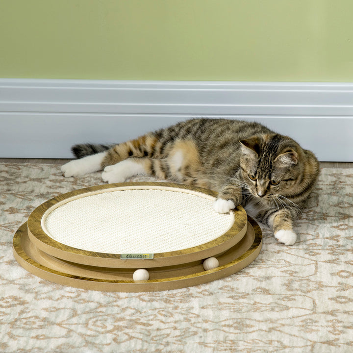 Kradsebræt med legetøj, kradsemåtte, kattelegetøj, 40 cm x 40 cm x 4,5 cm, naturlig