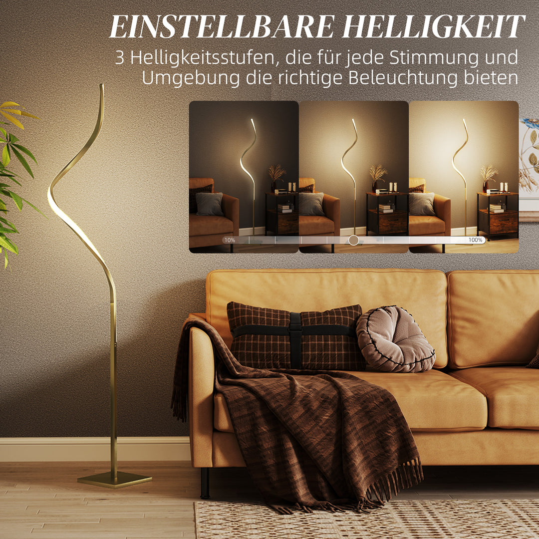 Spiralgulvlampe med fodkontakt og 3 lysstyrkeniveauer, 1,46 m, guld