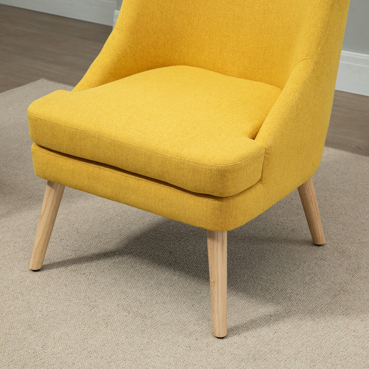 Lænestol loungestol med linnedlook, armlæn, polstret afslapningsstol med træben, til stue, soveværelse, gul