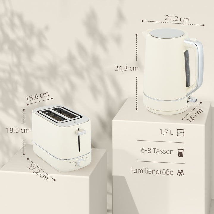 Sæt bestående af en 1,7L elkedel og en brødrister med 6 ristningsniveauer, beige