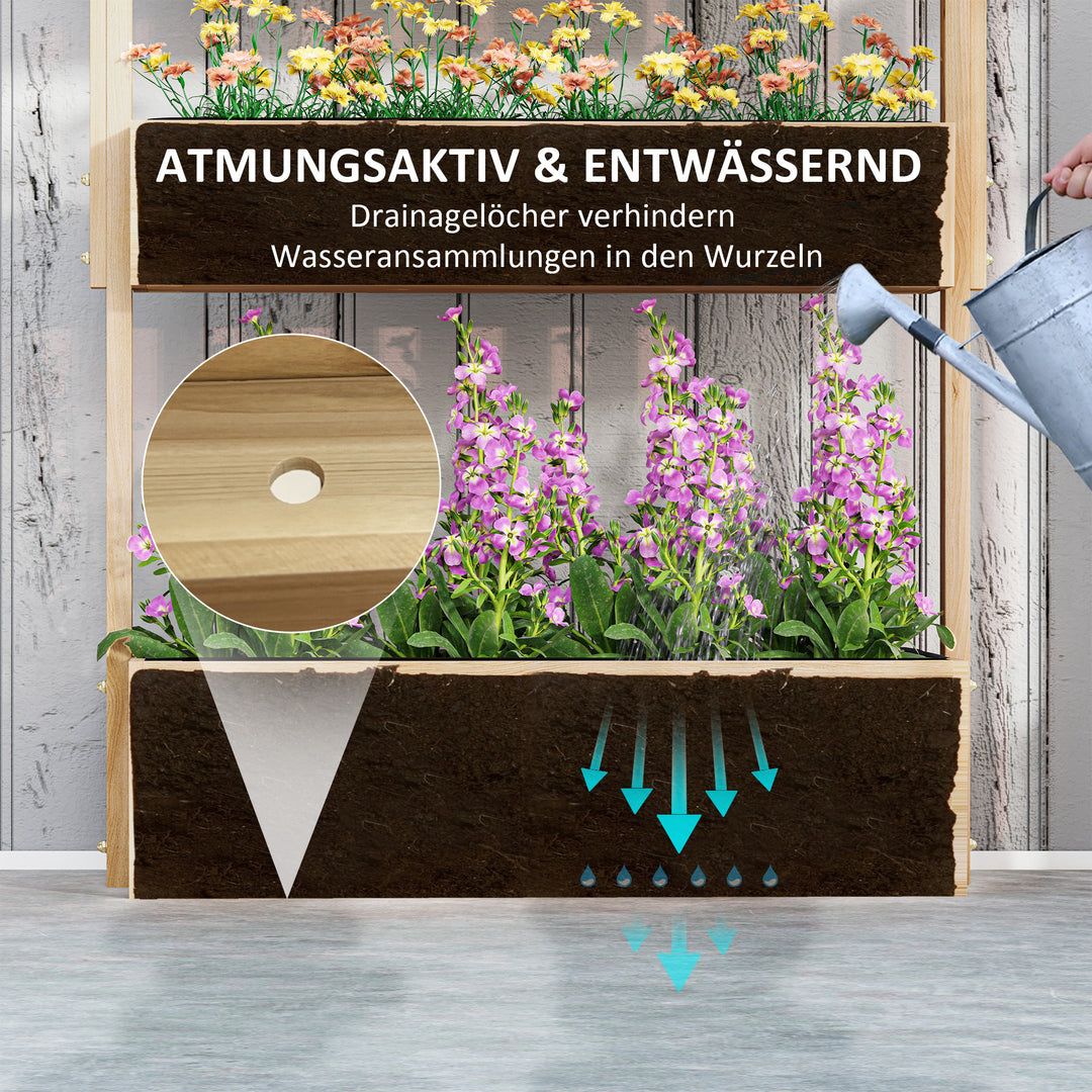 Udendørs højbed af træ, 4-niveau plantebed med drænhuller, kold ramme, havebed, 88,5 x 45 x 140 cm, naturtræ
