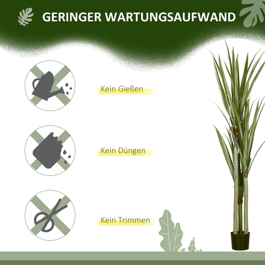 Stor kunstig yucca-plante, 190 cm, plastik, i potte, 17 x 17 x 190 cm, smaragdgrøn