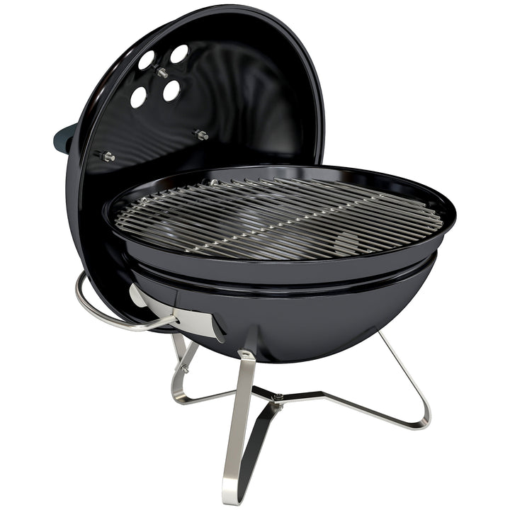 Bærbar kulgrill med låg, håndtag og justerbare ventilationsåbninger til grill, 41x41x44 cm, sort