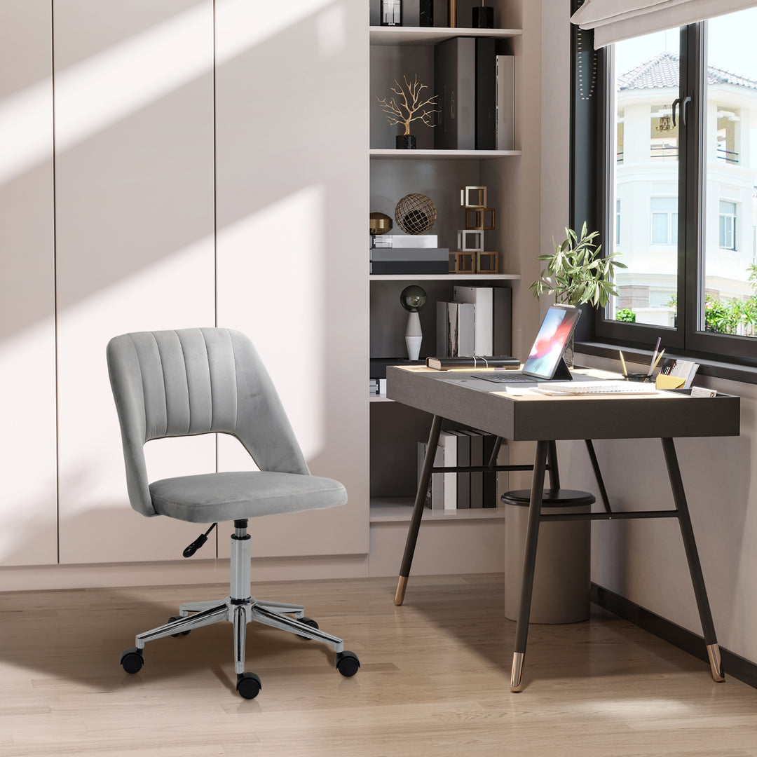 Højdejusterbar kontorstol med hjul, 360° drejelig, kammuslingeformet, skum, 49 x 60 x 79-91 cm, grå