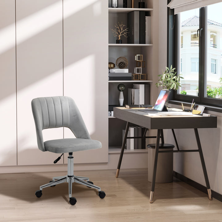Højdejusterbar kontorstol med hjul, 360° drejelig, kammuslingeformet, skum, 49 x 60 x 79-91 cm, grå