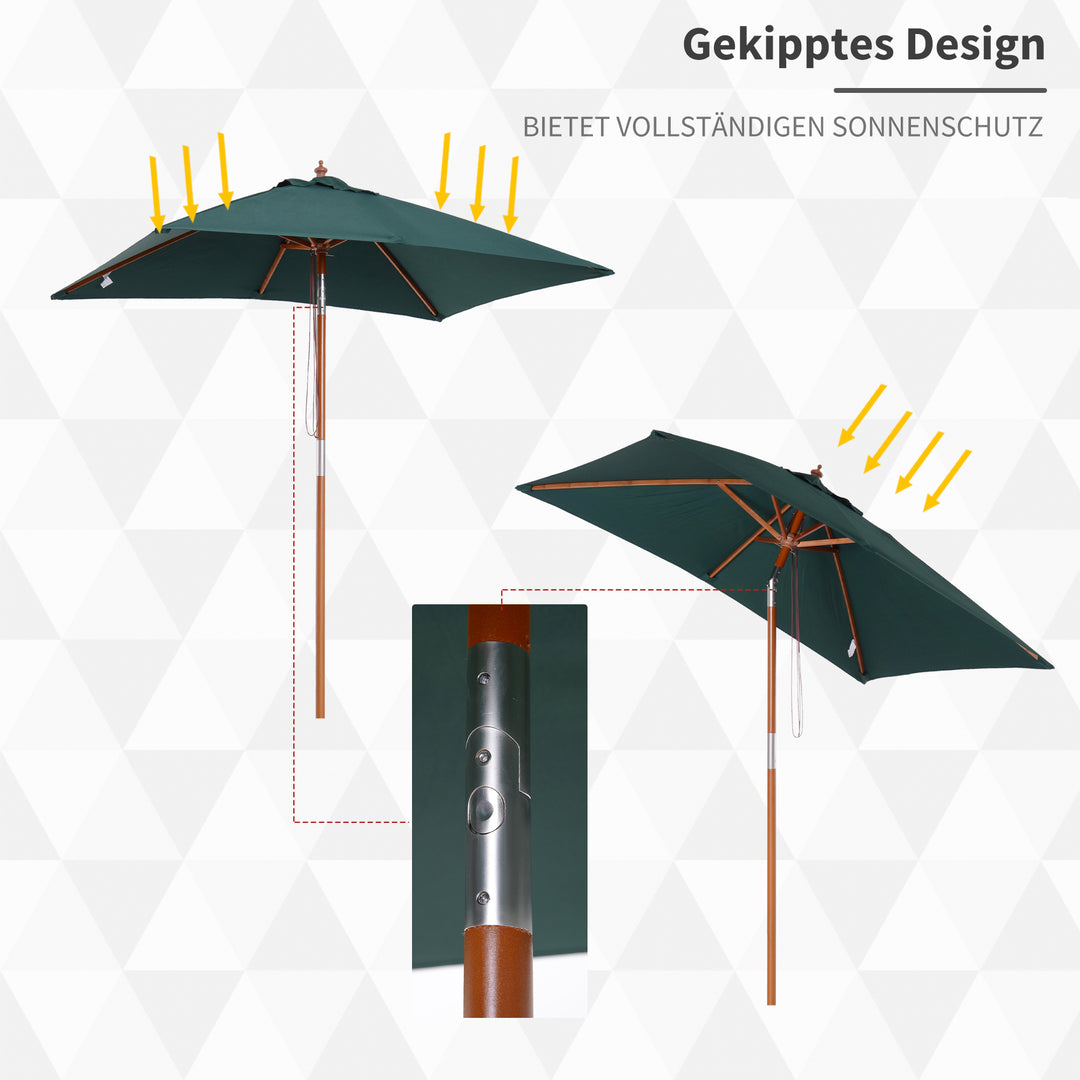 Parasol 200 x 150 x 235 cm, Sammenklappelig Haveparasol, 3-trins justerbar, Rektangulær Strandparasol, Vandafvisende og UV-resistent til Strand, Balkon, Terrasse, Have, Grøn