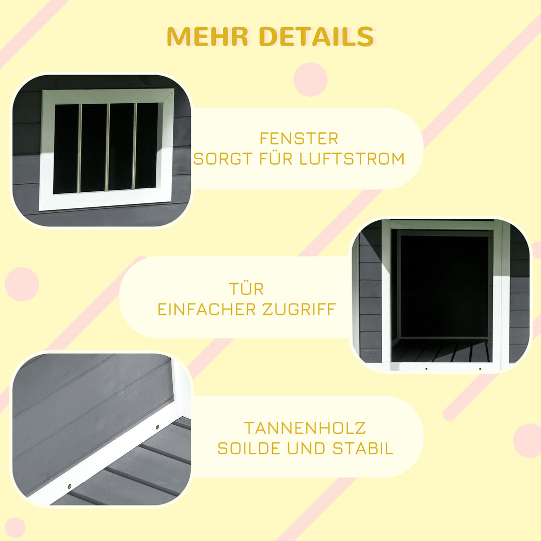 Udendørs hundebur med veranda vejrbestandig 124 cm x 112 cm x 105 cm grå + hvid