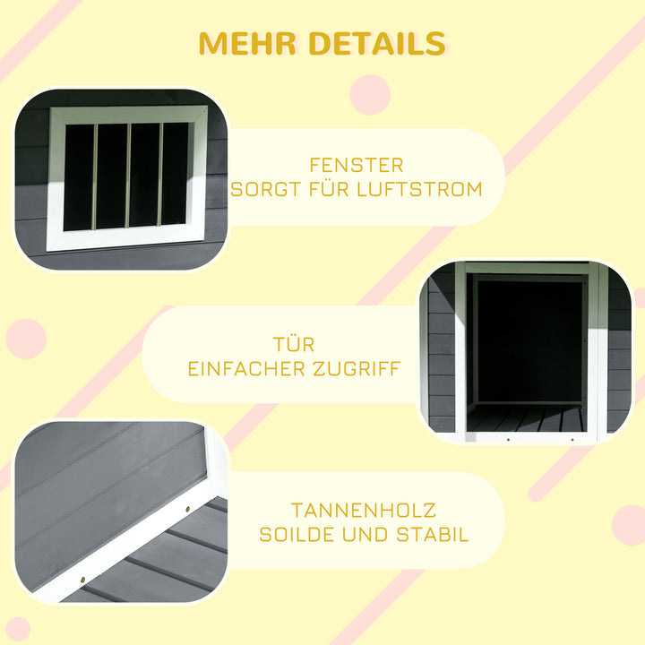 Udendørs hundebur med veranda vejrbestandig 124 cm x 112 cm x 105 cm grå + hvid