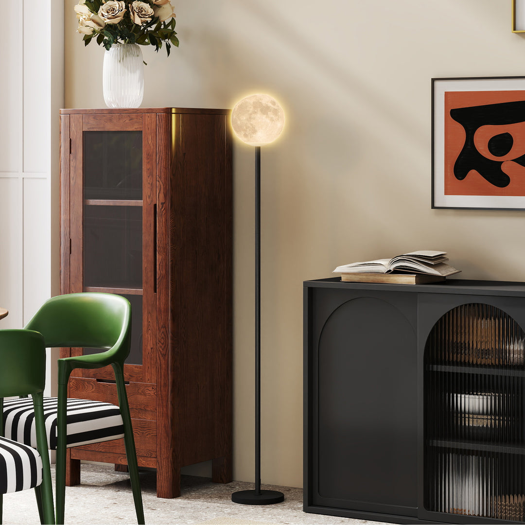 Gulvlampe med måneskærm, fodkontakt, 3 farvetemperaturer, metal, sort