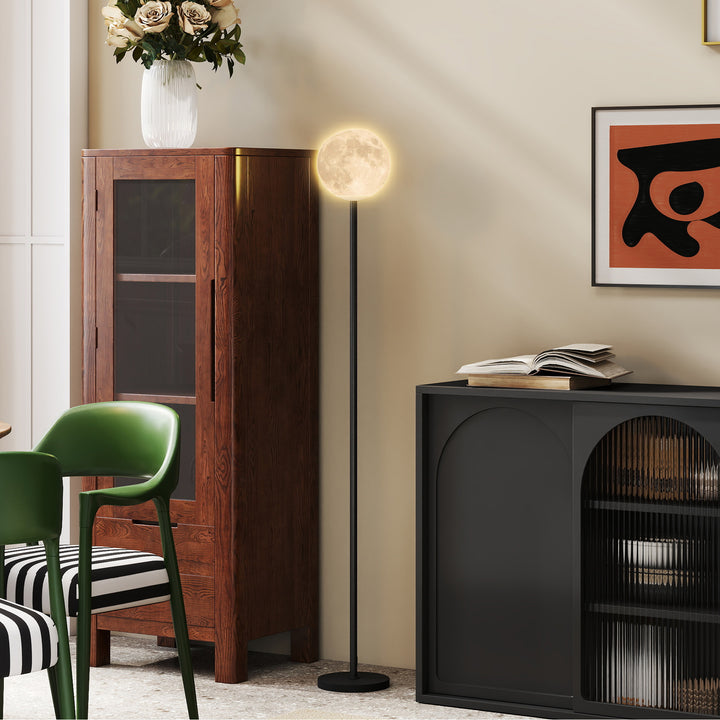 Gulvlampe med måneskærm, fodkontakt, 3 farvetemperaturer, metal, sort